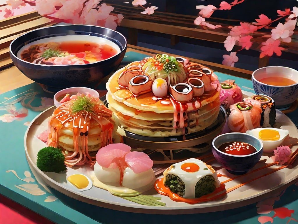 okonomiyaki (savory pancakes) and takoyaki (octopus balls) dishes of Japan