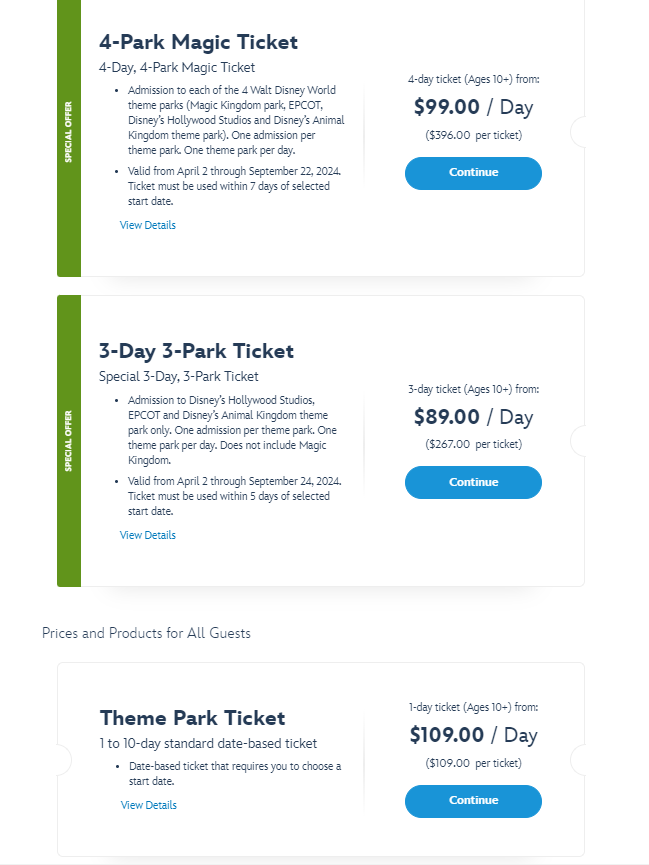 Walt Disney World Ticket Prices 2024